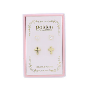 Set 2 Heart & Gold Cross Earrings