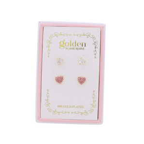 Set of 2 Heart & Pink Heart Earrings