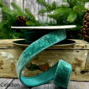 D Stevens 1” Celadon Velvet Ribbon