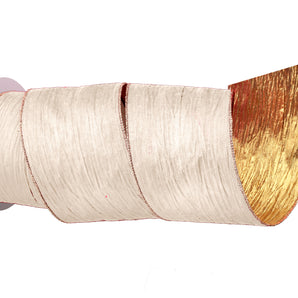 4" Ivory/Gold Crinkle Velvet Ribbon