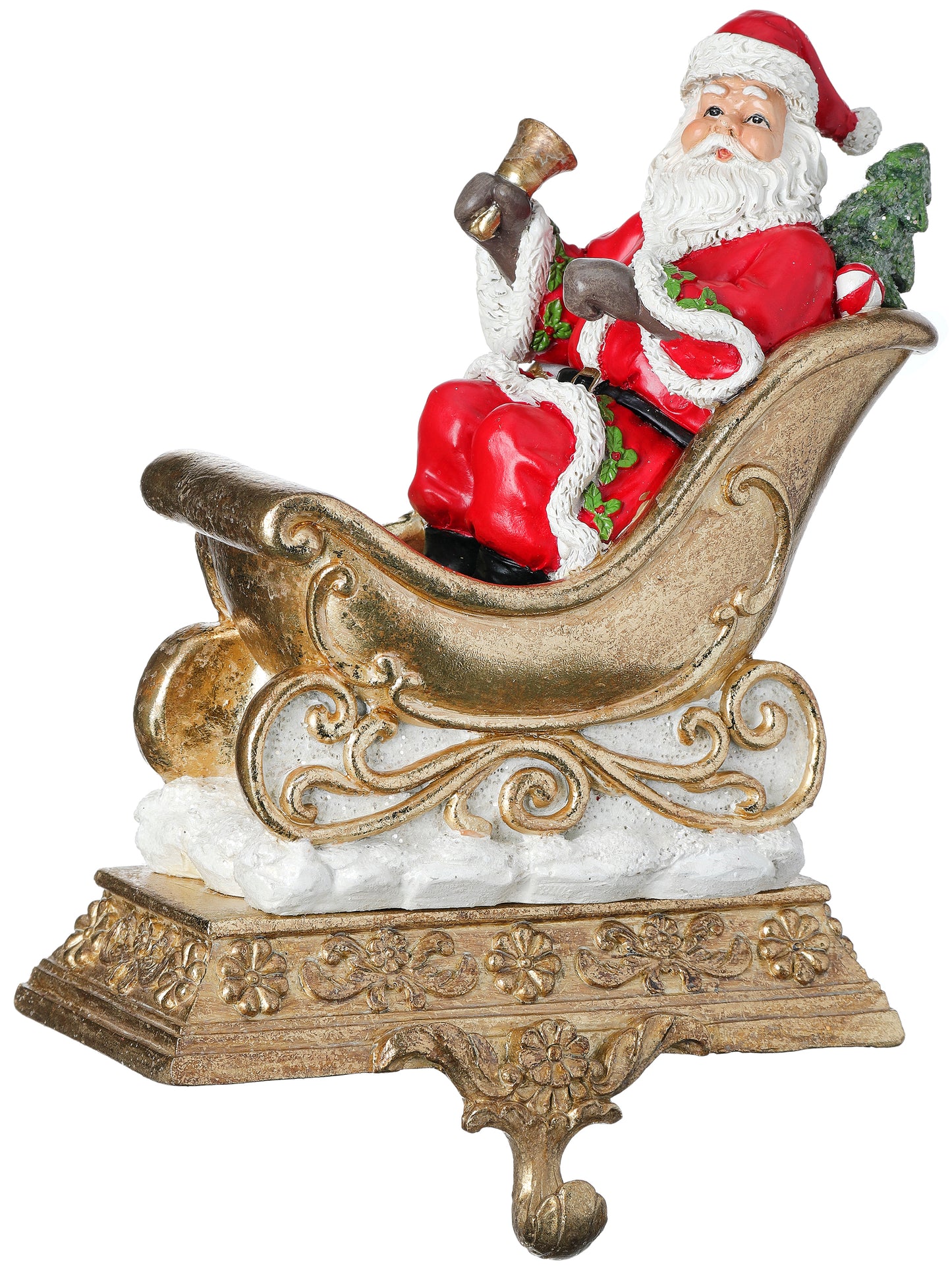 Resin Santa in Sleigh Stocking Holder