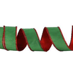 2.5" Metallic Red/Green Edge Fused Dupion Ribbon