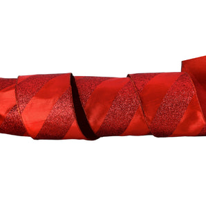 4" Red Glitter Stripe Dupion Ribbon