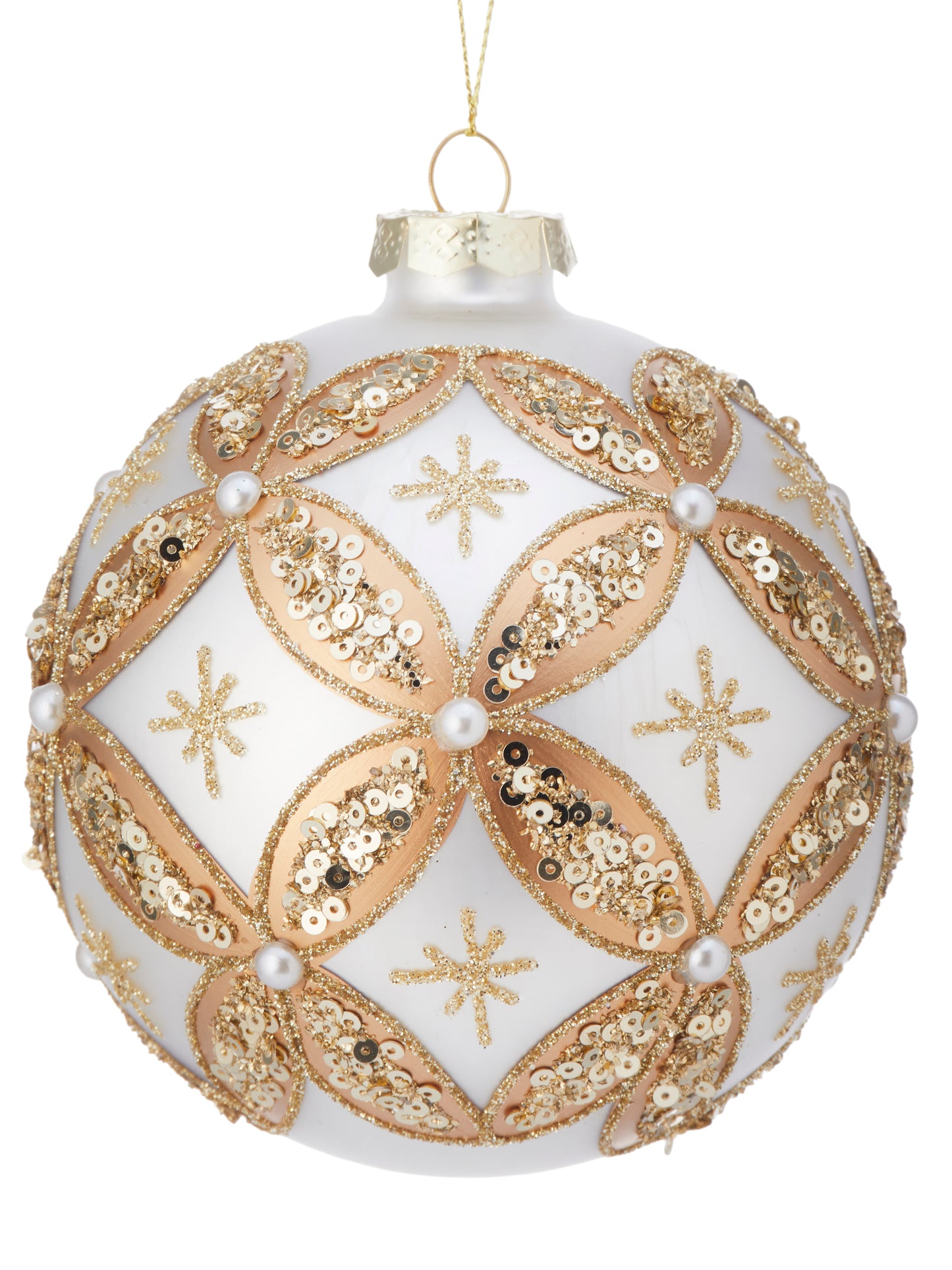 Ivory/Gold Glass Royal Jewel Ball Ornament