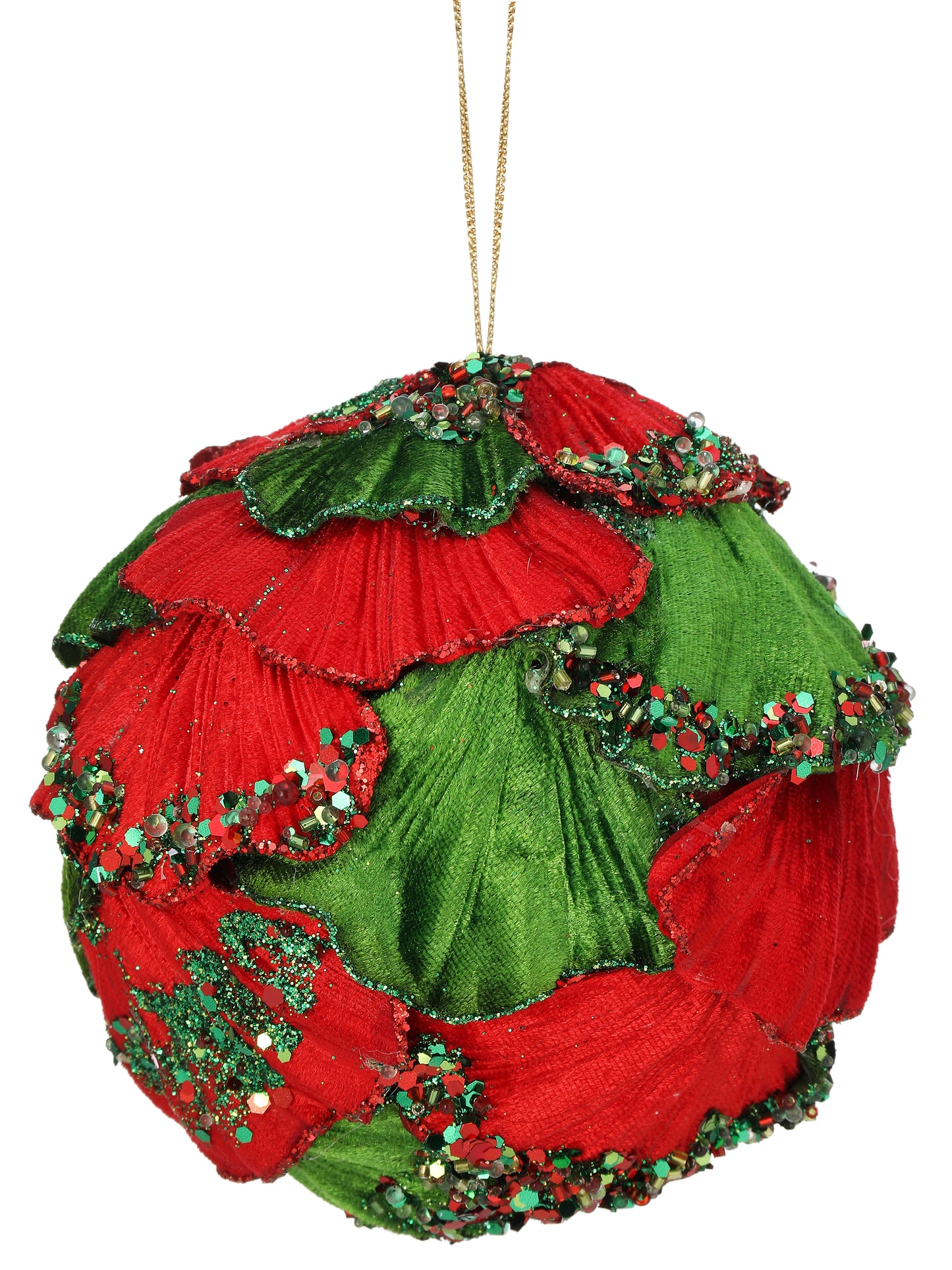 Red/Green Jewel Leaf Ball Ornament