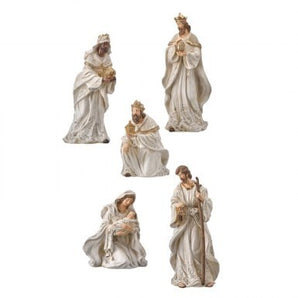 Set of 5 Ivory Etched Nativity