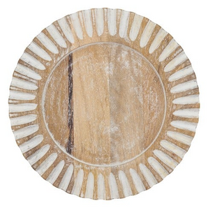 Natural Round Ribbed Wooden Charger