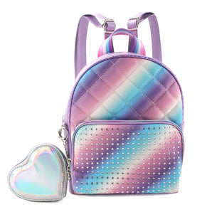 Ombre Rhinestone Quilted Mini Backpack with Coin Purse