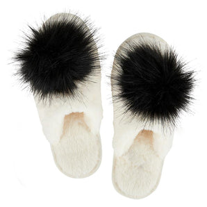 Ivory Black Plush Slippers