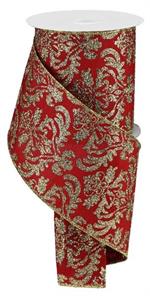 4" Bold Red and Gold Damask Ribbon