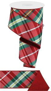 2.5" Red Green Burlap Diagonal Plaid Ribbon