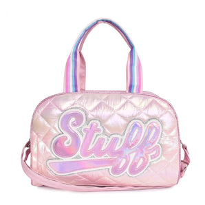 'Stuff' Quilted Metallic Puffer Medium Duffle Bag
