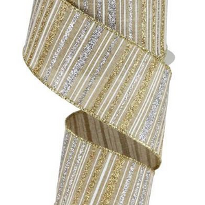 2.5" Gold/Silver Glitter Stripe Ribbon