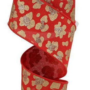 2.5" Red/Gold Glitter Leopard Ribbon