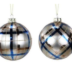 Blue/Rose Gold Plaid Ball Ornament