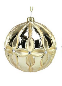 Gold Glass Flower Ball Ornament