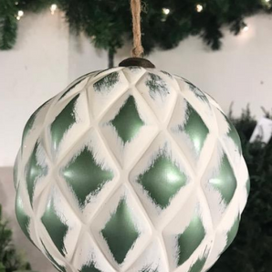 Large Antique Cream/Green Ball Ornament