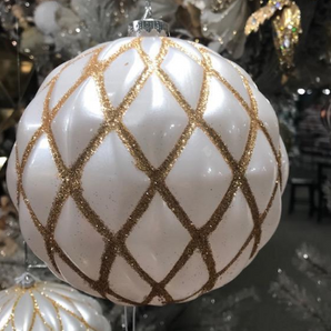 Large Pearl Gold Quilted Ball Ornament