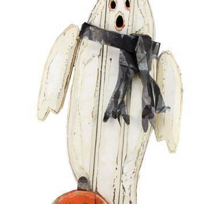 Wooden Standing Ghost with Pumpkin