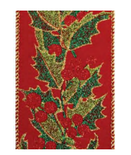 Glitter Holly 2.5" Velvet Ribbon