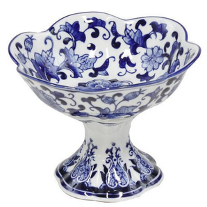 Blue and White Floral Compote