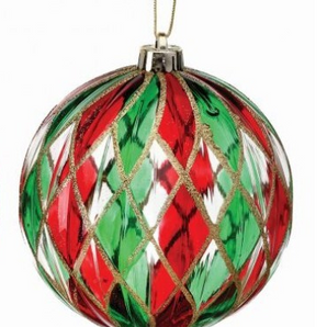 Red/Green/Gold Stained Glass Ball Ornament