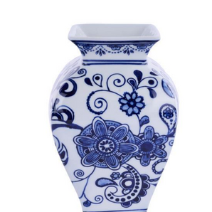 8" Square Mouth Floral Chinoiserie Vase