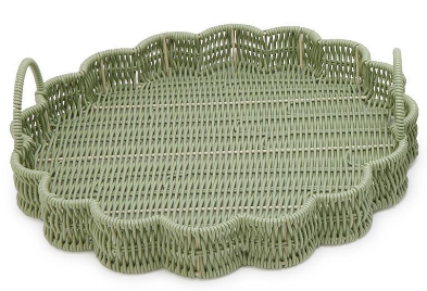 Green Wicker Scalloped Round Tray