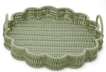 Green Wicker Scalloped Round Tray - Thumbnail 3