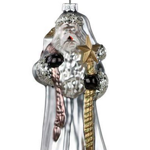 Silver Santa with Bag Glass Ornament