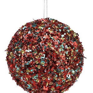 Red/Teal Glitter Ball Ornament