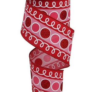 2.5" Red/Pink Dot and Swirl Ribbon