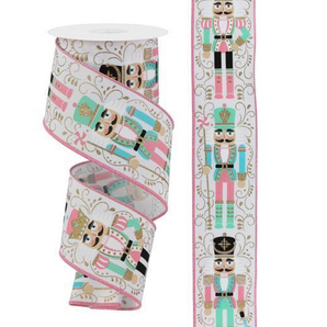 2.5" Pink/Teal Nutcracker Ribbon