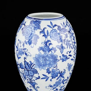 Blue and White Large Tall Round Vase