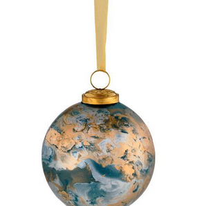 Blue and Gold Marble Ball Ornament