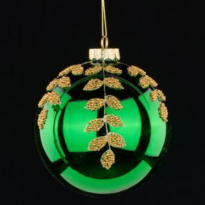 Green Glitter Leaf Glass Ball Ornament