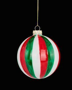 Green Red White Stripe Glass Ornament