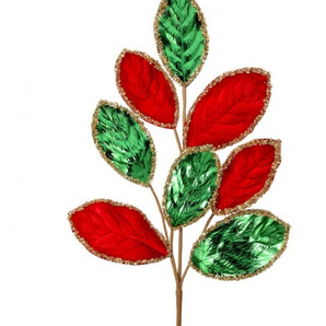 Red/Green Velvet Leaves Spray