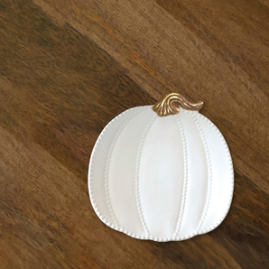 White with Gold Shaped Pumpkin Plate