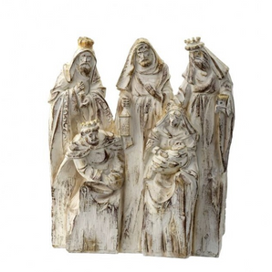 Cream Gold Resin Carved Wood Block Nativity