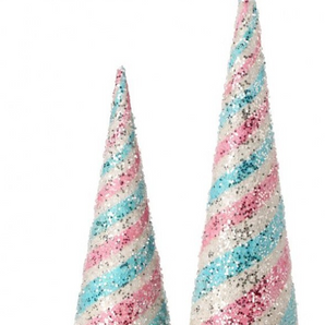 Pink Blue Glitter Iced Striped Cone Tree