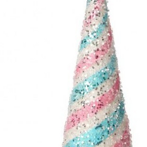 Pink Blue Glitter Iced Striped Cone Tree