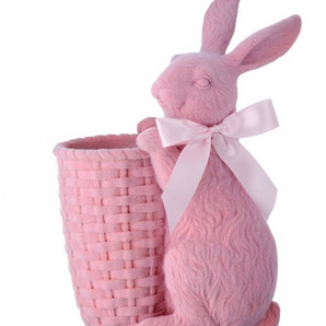 Resin Flocked Bunny with Basket