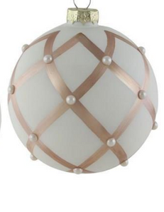 White and Rose Gold Glass Ornament