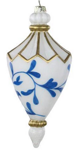 White Blue and Gold Glass Finial Ornament