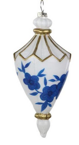 White Blue and Gold Glass Finial Ornament