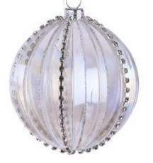 Silver Glass Pleated Ball Ornament