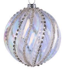 Silver Glass Pleated Ball Ornament