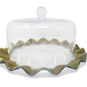 Glass Cake Dome with Scalloped Border Platter