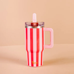 Red Pink Stripe Flip Straw Tumbler